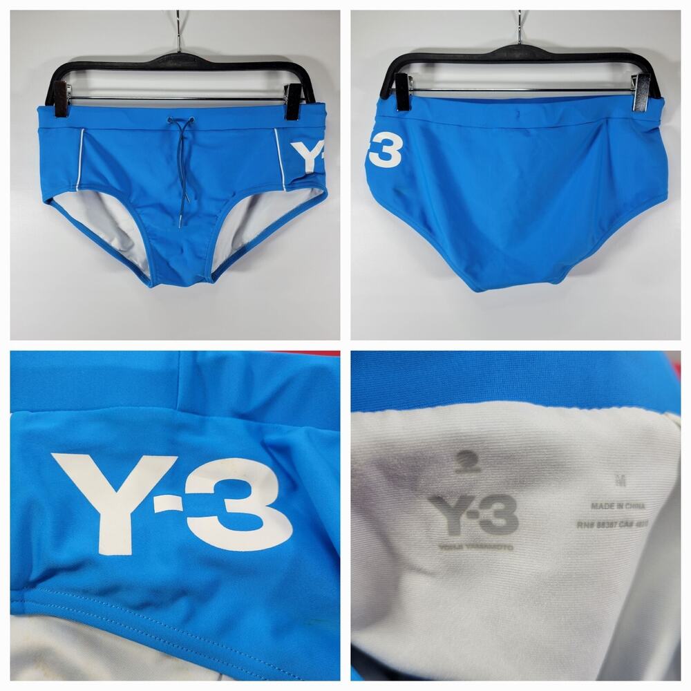 NEW RARE ADIDAS x Y-3 YOJI YAMAMOTO BLUE DRAW STRING SWIM BRIEF TRUNKS SIZE M